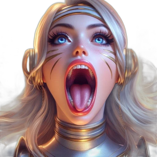 face, robot, fantasy art, concept art, comic book art, photorealistic, woman, silver transparent PNG cut-out