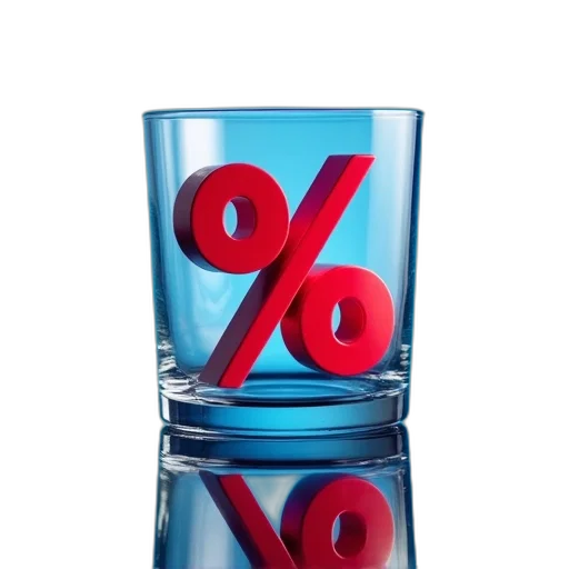 red, percent, sign, percentage, symbol, glass, reflection, blue transparent PNG cut-out