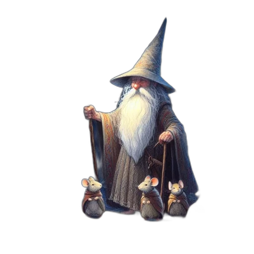 staff, hat, creature, dragon, concept art, fantasy art, pixel art, 3d render transparent PNG cut-out