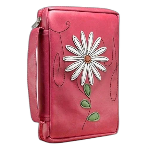 pink, leatherette, bible, cover, white, daisy, green, leaves transparent PNG cut-out
