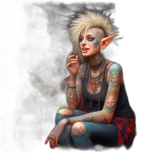 face, fantasy art, concept art, comic book art, watercolor, punkish, woman, shaved transparent PNG cut-out