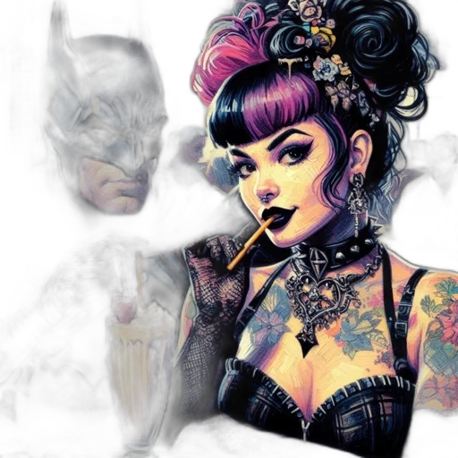 comic book art, fantasy art, concept art, photorealistic, dark, batman, woman, distinctive transparent PNG cut-out