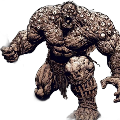 creature, animal, concept art, comic book art, fantasy art, massive, multi-eyed, humanoid transparent PNG cut-out