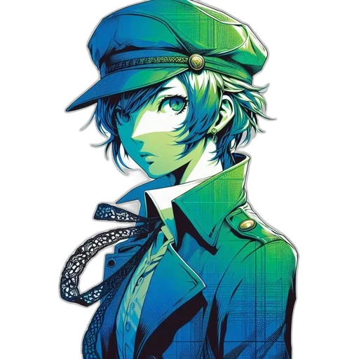 hat, staff, jacket, face, comic book art, anime, concept art, cartoon transparent PNG cut-out