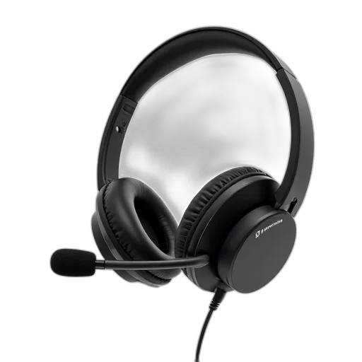 3d render, photorealistic, black, wireless, headphone, microphone, displayed, against transparent PNG cut-out