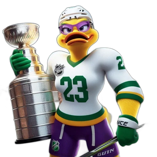 anthropomorphic, duck, hockey, jersey, ace, clutches, silver, trophy transparent PNG cut-out