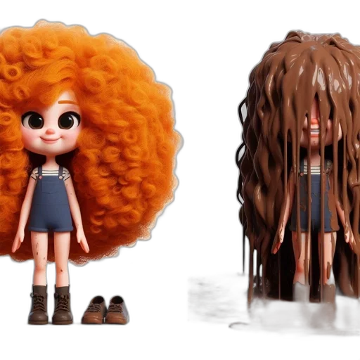 hair, concept art, 3d render, cartoon, fantasy art, earth tones, two, cartoonish transparent PNG cut-out