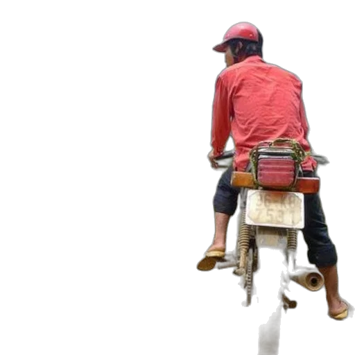 person, red, shirt, helmet, rides, motorcycle, gravel, road transparent PNG cut-out