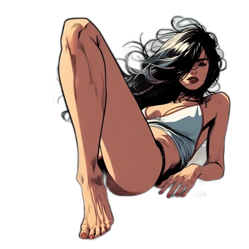 comic book art, concept art, cartoon, watercolor, woman, reclines, sandy, beach transparent PNG cut-out