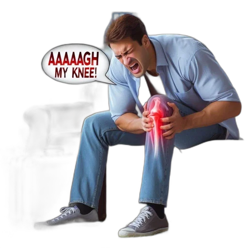 man, shown, living, room, clutching, his, injured, knee transparent PNG cut-out