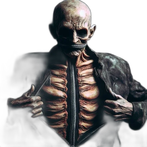 creature, face, mask, jacket, concept art, 3d render, photorealistic, fantasy art transparent PNG cut-out