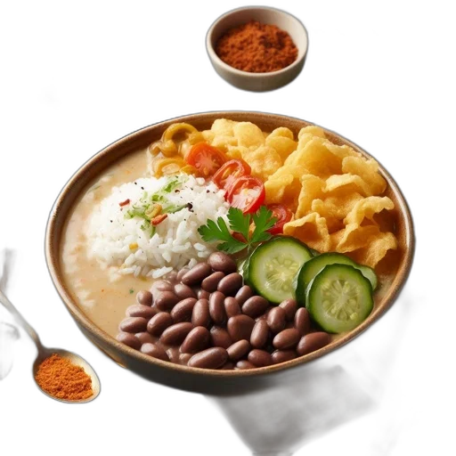 food, photorealistic, 3d render, colorful, platter, features, central, bowl transparent PNG cut-out