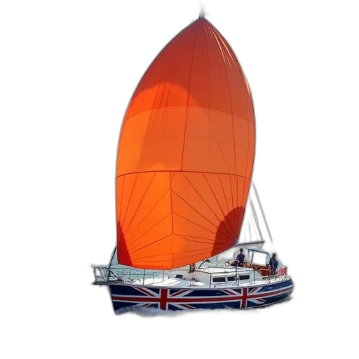 3d render, sailboat, large, orange, sail, white, hull, featuring transparent PNG cut-out