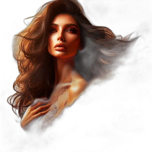 face, hair, dress, photorealistic, fantasy art, oil painting, concept art, fire transparent PNG cut-out