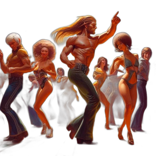 concept art, comic book art, fantasy art, pixel art, golden, earth tones, disco, scene transparent PNG cut-out