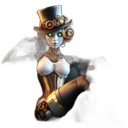 staff, hat, mask, robot, concept art, fantasy art, comic book art, 3d render transparent PNG cut-out