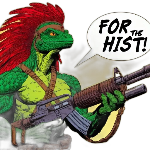 weapon, concept art, comic book art, fantasy art, pixel art, anthropomorphic, reptile, wielding transparent PNG cut-out