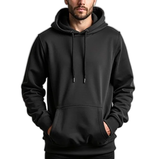 jacket, 3d render, photorealistic, dark, monochrome, mens, sweatshirt, hooded transparent PNG cut-out