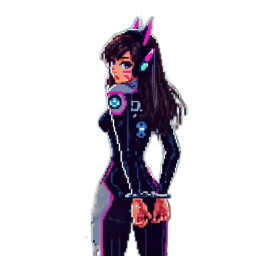 dress, robot, staff, jacket, pixel art, concept art, cyberpunk, anime transparent PNG cut-out