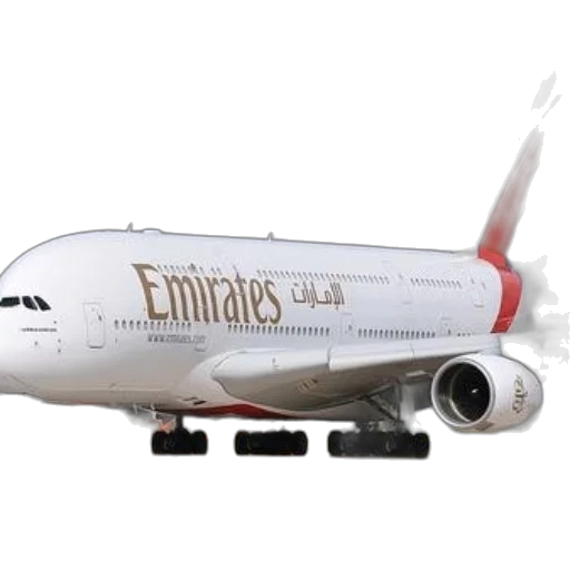 3d render, photorealistic, emirates, airplane, runway, cloudy, sky, background transparent PNG cut-out