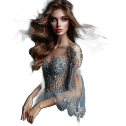 dress, jewelry, fantasy art, photorealistic, concept art, pixel art, dark, blue transparent PNG cut-out