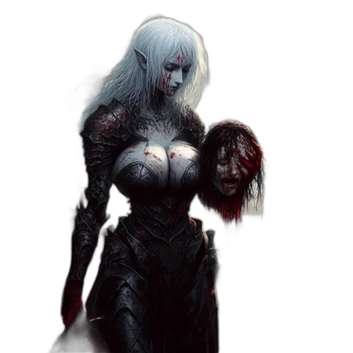 creature, concept art, fantasy art, comic book art, pixel art, dark, female, warrior transparent PNG cut-out