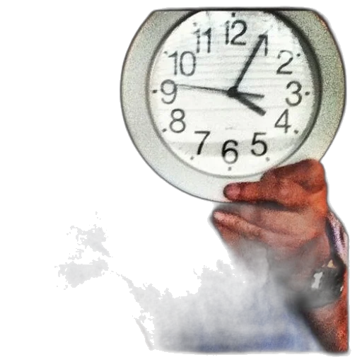 person, blue, shirt, holds, clock, reads transparent PNG cut-out