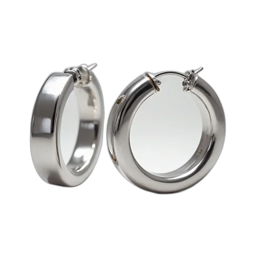 jewelry, pair, silver, hoop, earrings, smooth, shiny, surface transparent PNG cut-out