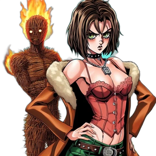 jacket, comic book art, concept art, fantasy art, cartoon, fire, two, animated transparent PNG cut-out