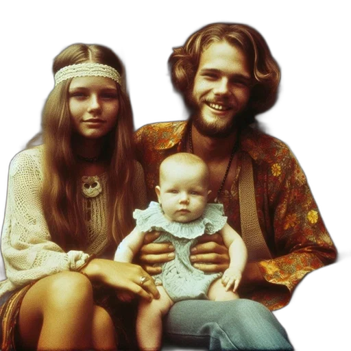 crown, hair, face, mask, photorealistic, family, three, 1970s transparent PNG cut-out