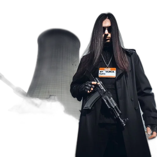 weapon, jacket, hair, cyberpunk, concept art, photorealistic, 3d render, man transparent PNG cut-out