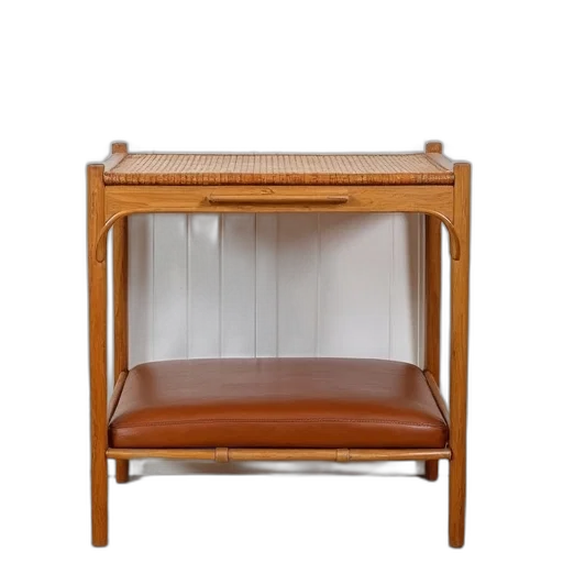furniture, wooden, table, woven, bamboo, top, leather, cushioned transparent PNG cut-out