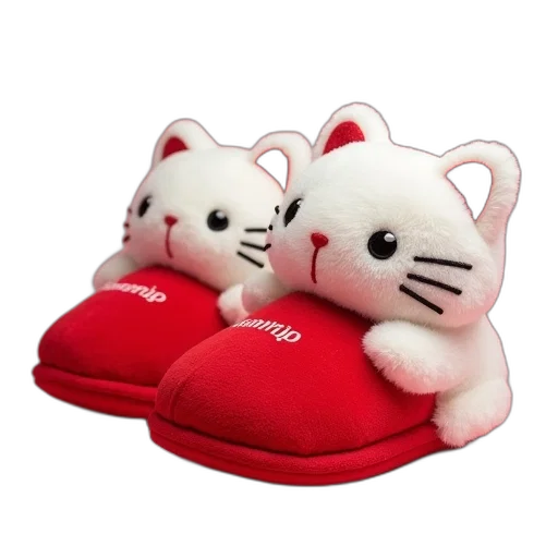 shoes, sanrio, kitty, slippers, red, white transparent PNG cut-out