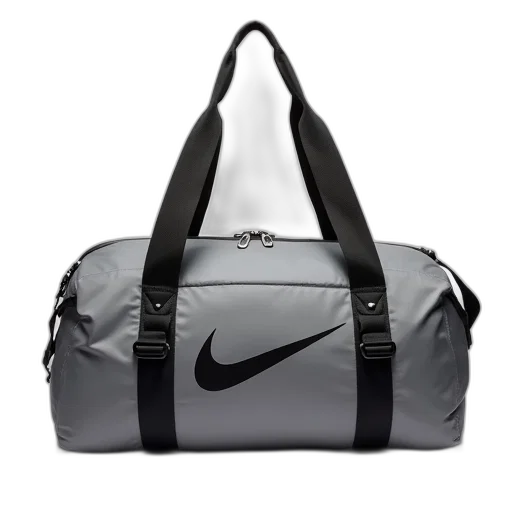 grey, nike, duffel, bag, black, trim, logo, front transparent PNG cut-out