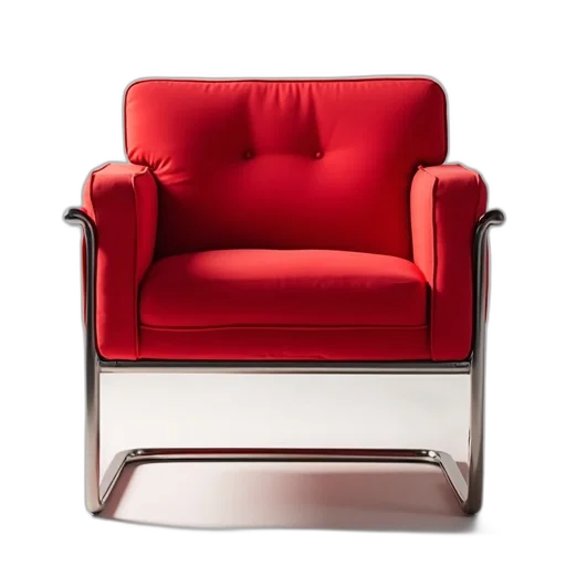 furniture, 3d render, red, chair, shiny, metal, frame, smooth transparent PNG cut-out
