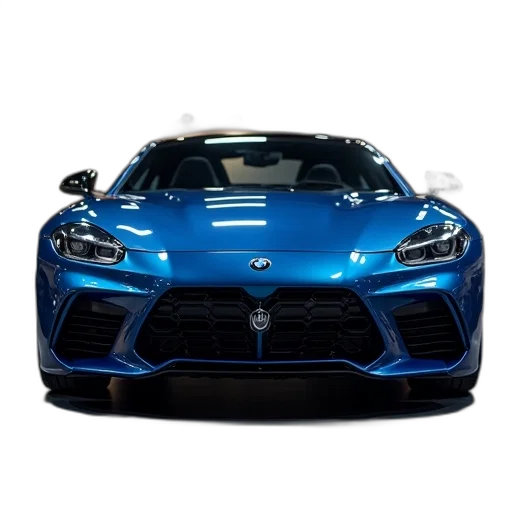 car, photorealistic, 3d render, blue transparent PNG cut-out