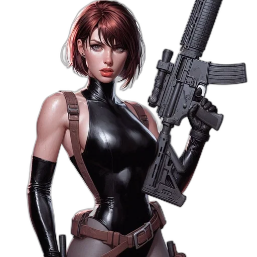 weapon, comic book art, concept art, cyberpunk, fantasy art, confident, woman, dons transparent PNG cut-out