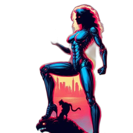 robot, comic book art, concept art, pixel art, cartoon, neon lights, blue, futuristic transparent PNG cut-out