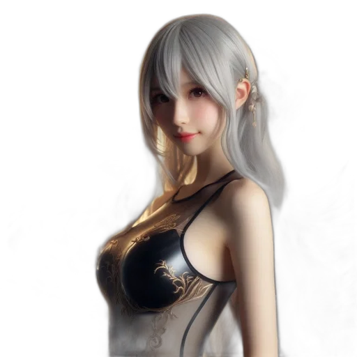dress, robot, jewelry, fantasy art, photorealistic, 3d render, concept art, monochrome transparent PNG cut-out