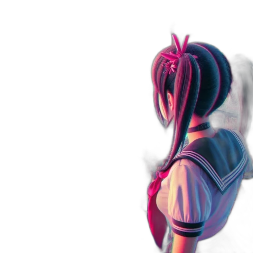 robot, jacket, mask, hair, 3d render, vaporwave, concept art, pixel art transparent PNG cut-out