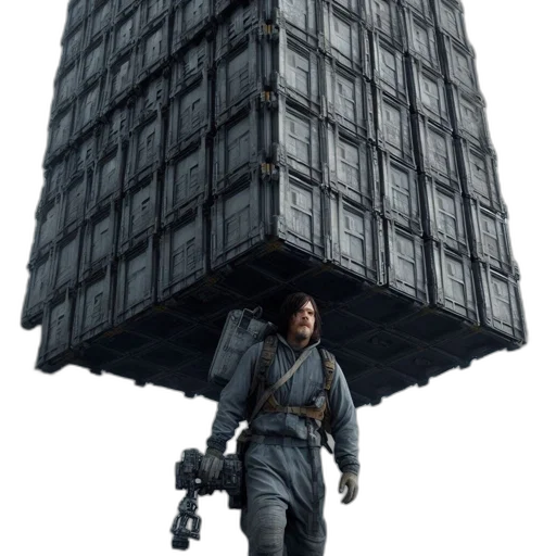 weapon, building, hat, jacket, concept art, 3d render, cyberpunk, pixel art transparent PNG cut-out