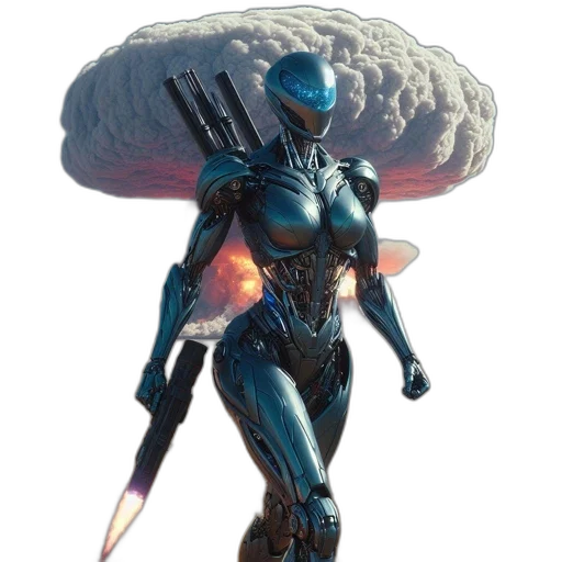 robot, weapon, sword, staff, concept art, 3d render, vaporwave, cyberpunk transparent PNG cut-out