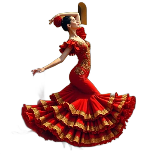 dress, photorealistic, 3d render, red, stylized, painting, flamenco, dancer transparent PNG cut-out