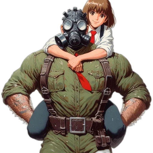 jacket, weapon, mask, robot, concept art, comic book art, cyberpunk, anime transparent PNG cut-out