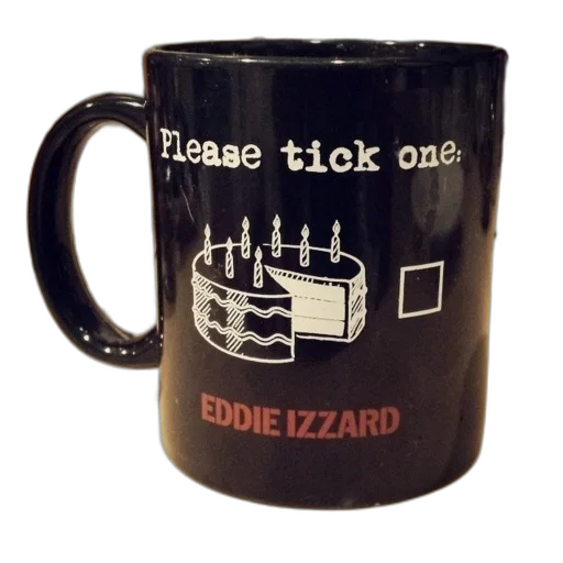 black, mug, cartoon, cake, candles, says, please, tick transparent PNG cut-out