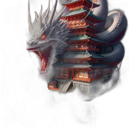 dragon, creature, weapon, fantasy art, concept art, photorealistic, 3d render, fog transparent PNG cut-out