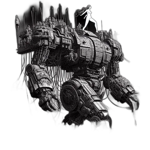 robot, creature, weapon, dragon, concept art, fantasy art, comic book art, pencil sketch transparent PNG cut-out