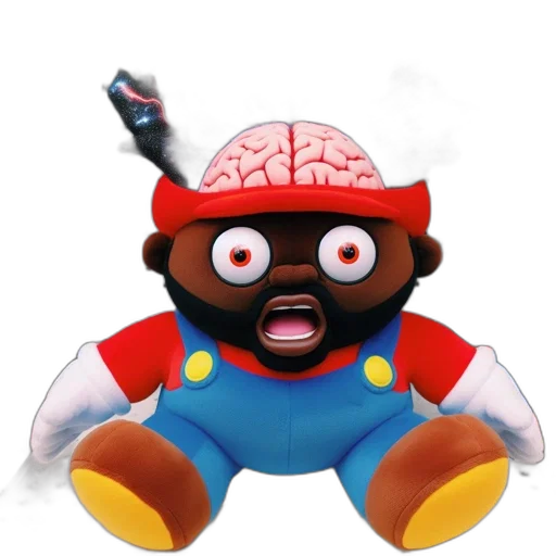 concept art, 3d render, cartoon, pixel art, mario, plush, toy, has transparent PNG cut-out