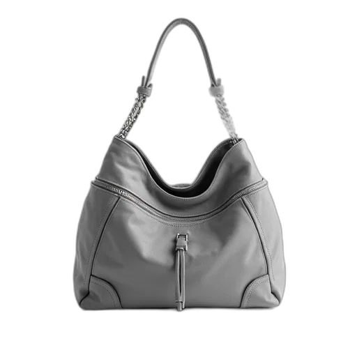 monochrome, grey, fabric, handbag, zipper, closure, chain, strap transparent PNG cut-out