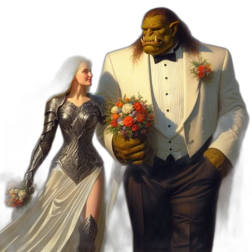 dress, concept art, comic book art, fantasy art, 3d render, golden, earth tones, orc transparent PNG cut-out